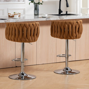 English Elm 360° Swivel Counter Height Barstools Set of 2 with Woven Back Chrome Frame Footrest Caramel W2215P517205