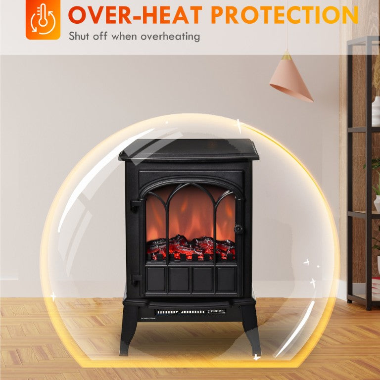 English Elm 22 Inch Freestanding Electric Fireplace Stove with LED Flame Log Display and Dual Heat W2225141036