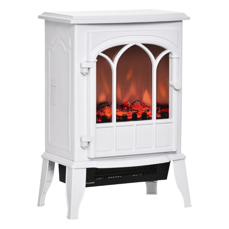 English Elm 22 Inch Freestanding Electric Stove Heater with Realistic LED Log Flame Effect in White W2225141200