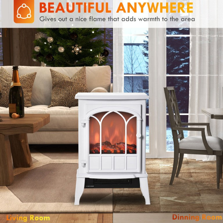 English Elm 22 Inch Freestanding Electric Stove Heater with Realistic LED Log Flame Effect in White W2225141200