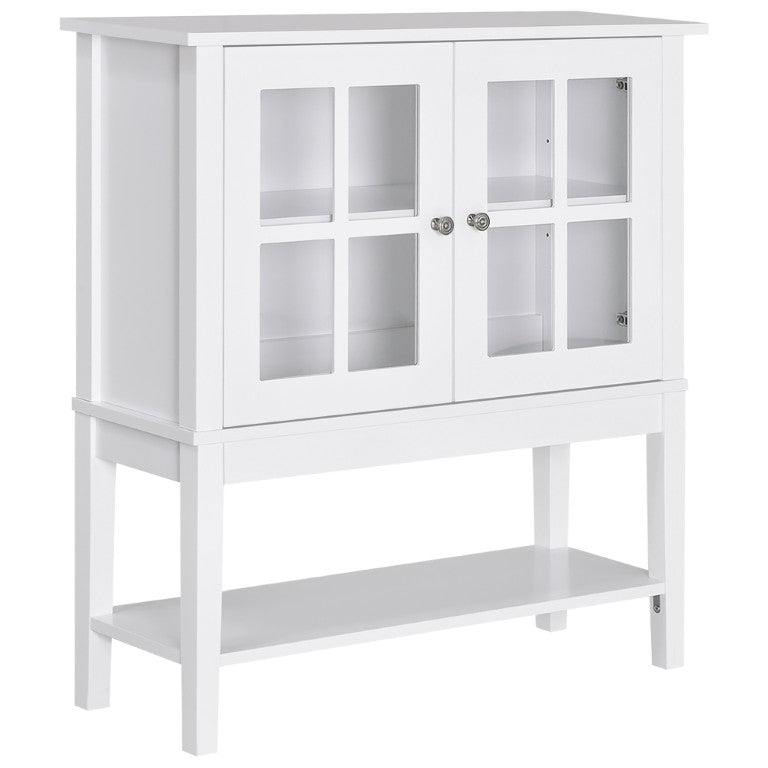 English Elm Coffee Bar Sideboard with Tempered Glass Doors Adjustable Shelving White MDF W2225141219