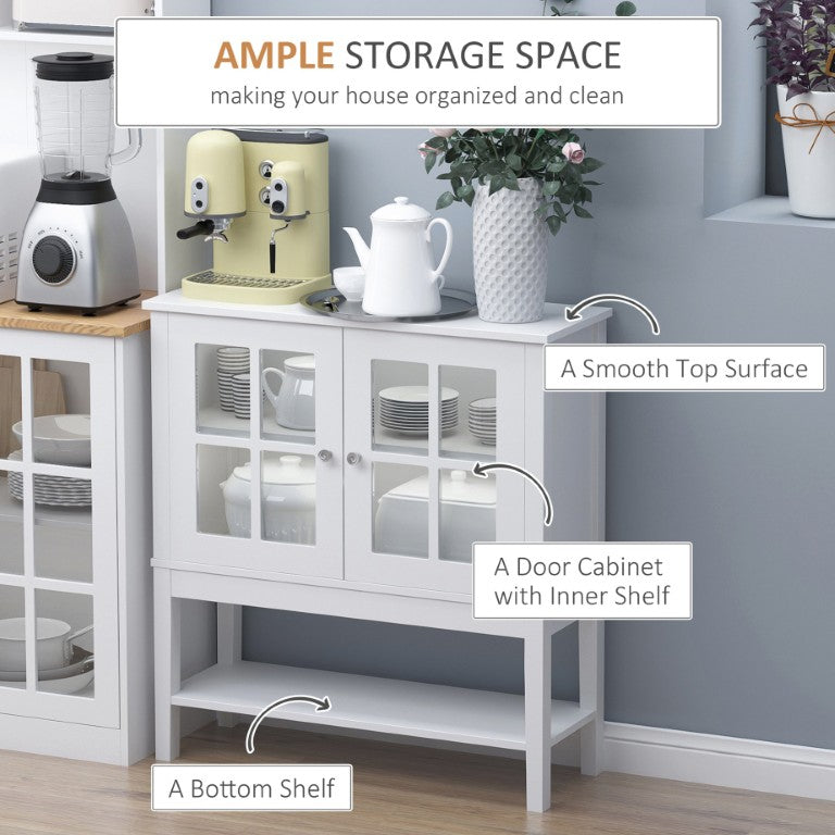 English Elm Coffee Bar Sideboard with Tempered Glass Doors Adjustable Shelving White MDF W2225141219