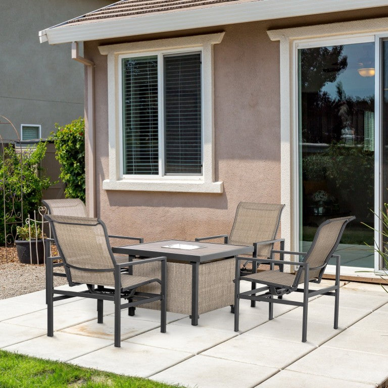 English Elm Outsunny 5 Piece Outdoor Dining Set with Ice Bucket Steel Rocking Chairs Patio W2225141407
