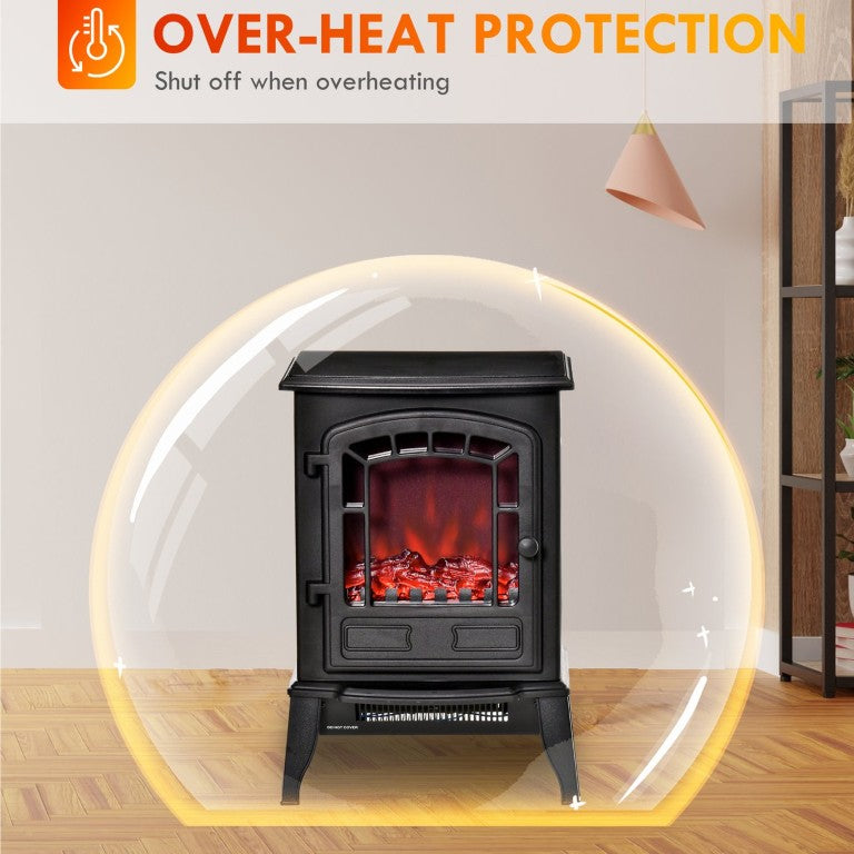 English Elm 22 Inch Freestanding Electric Stove Heater with Realistic Flame Ambiance for Any Room W2225141457