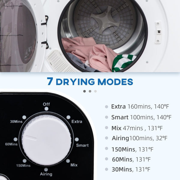 English Elm Homcom Compact Front Load Electric Dryer 3.2 Cu Ft Steel Drum Seven Modes for Small Spaces White W2225P156102
