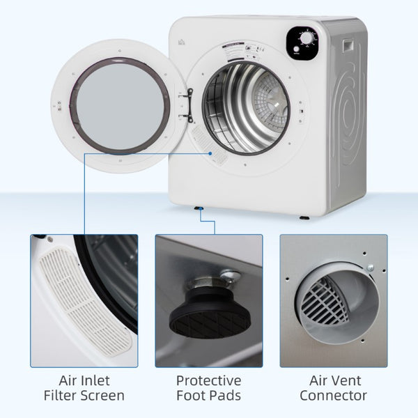 English Elm Homcom Compact Front Load Electric Dryer 3.2 Cu Ft Steel Drum Seven Modes for Small Spaces White W2225P156102