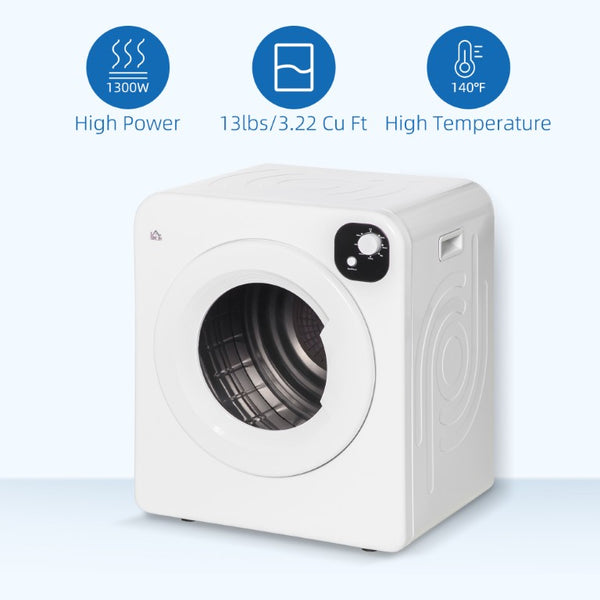 English Elm Homcom Compact Front Load Electric Dryer 3.2 Cu Ft Steel Drum Seven Modes for Small Spaces White W2225P156102