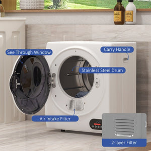 English Elm Homcom Compact Electric Dryer 850W Stainless Drum Front Load for Apartments and Dorms W2225P157931