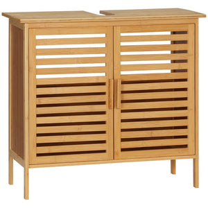 English Elm Kleankin Natural Bamboo Under Sink Organizer with Slatted Doors for Spa Bathrooms W2225P173923