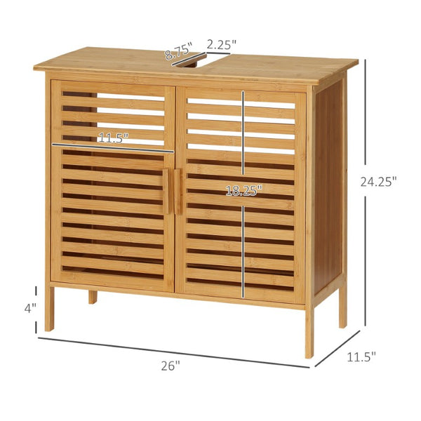 English Elm Kleankin Natural Bamboo Under Sink Organizer with Slatted Doors for Spa Bathrooms W2225P173923
