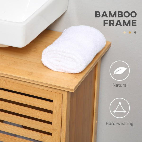 English Elm Kleankin Natural Bamboo Under Sink Organizer with Slatted Doors for Spa Bathrooms W2225P173923
