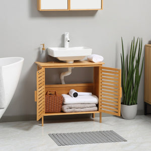 English Elm Kleankin Natural Bamboo Under Sink Organizer with Slatted Doors for Spa Bathrooms W2225P173923