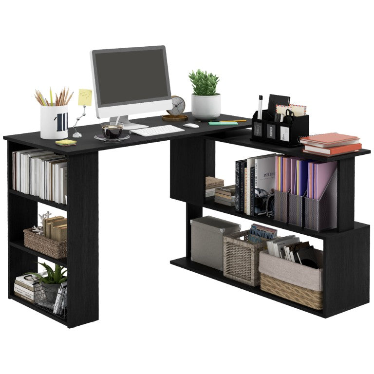 English Elm Homcom Rotating L Shaped Corner Desk with Shelving for Modern Home Office Workstation W2225P173999