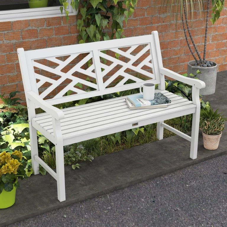 English Elm Outsunny Poplar Wood Slatted Outdoor Garden Bench for Patio Porch Deck and Lawn White W2225P174111