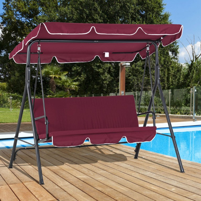 English Elm Outsunny 3 Person Steel A-Frame Patio Swing with Canopy and Cushioned Bench Seat W2225P174126