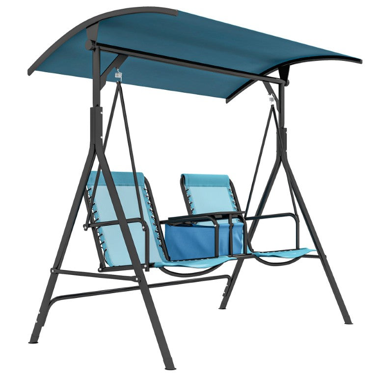 English Elm Outsunny 2 Person Patio Glider with Canopy Mesh Seating and Built in Console Table W2225P200432