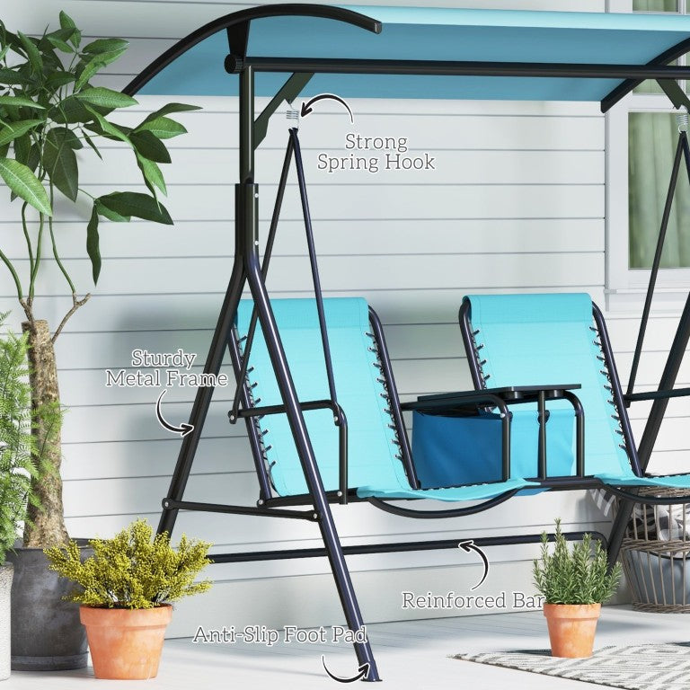 English Elm Outsunny 2 Person Patio Glider with Canopy Mesh Seating and Built in Console Table W2225P200432