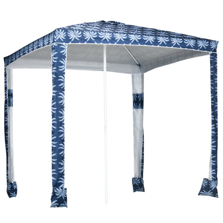 English Elm Outsunny UV50 Beach Cabana Shelter with Steel Frame Sandbags and Tropical Palm Print W2225P200456