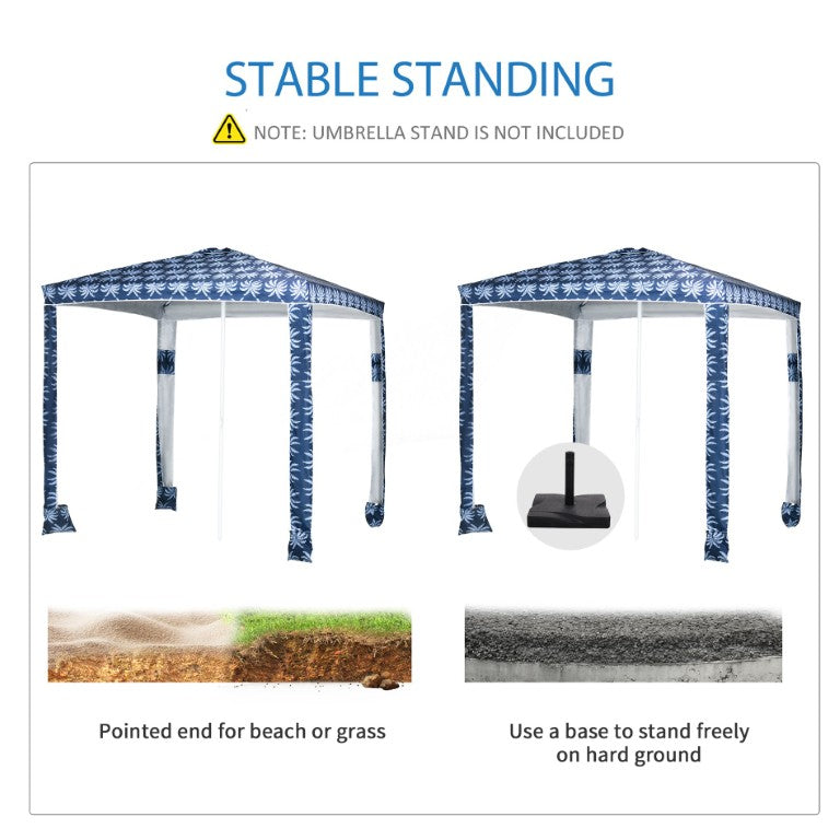 English Elm Outsunny UV50 Beach Cabana Shelter with Steel Frame Sandbags and Tropical Palm Print W2225P200456