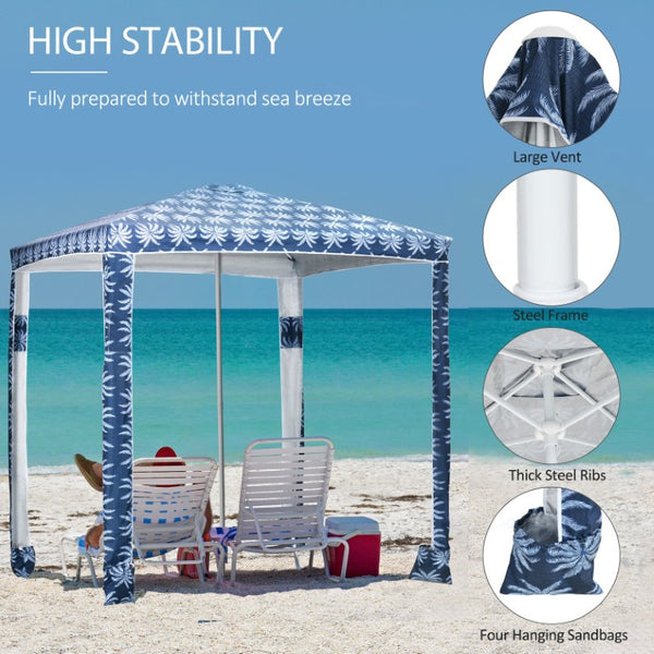 English Elm Outsunny UV50 Beach Cabana Shelter with Steel Frame Sandbags and Tropical Palm Print W2225P200456