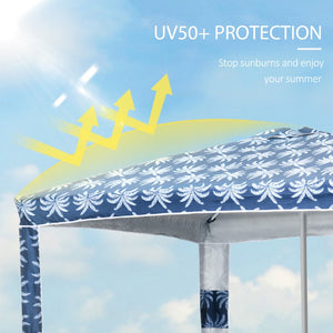 English Elm Outsunny UV50 Beach Cabana Shelter with Steel Frame Sandbags and Tropical Palm Print W2225P200456