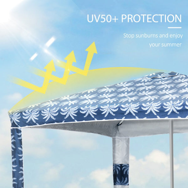 English Elm Outsunny UV50 Beach Cabana Shelter with Steel Frame Sandbags and Tropical Palm Print W2225P200456