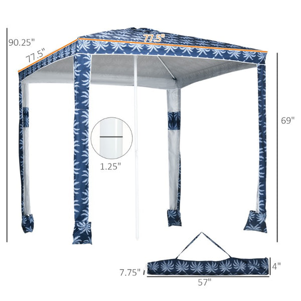 English Elm Outsunny UV50 Beach Cabana Shelter with Steel Frame Sandbags and Tropical Palm Print W2225P200456