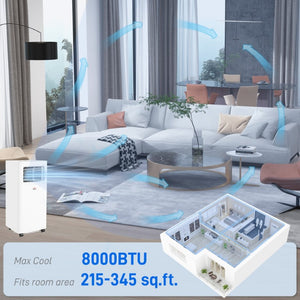 English Elm Homcom 8000 BTU Portable Air Conditioner with Dehumidifier Fan Sleep Mode Timer White W2225P200461