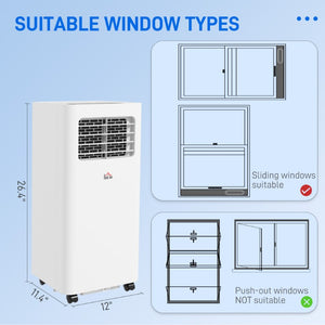 English Elm Homcom 8000 BTU Portable Air Conditioner with Dehumidifier Fan Sleep Mode Timer White W2225P200461