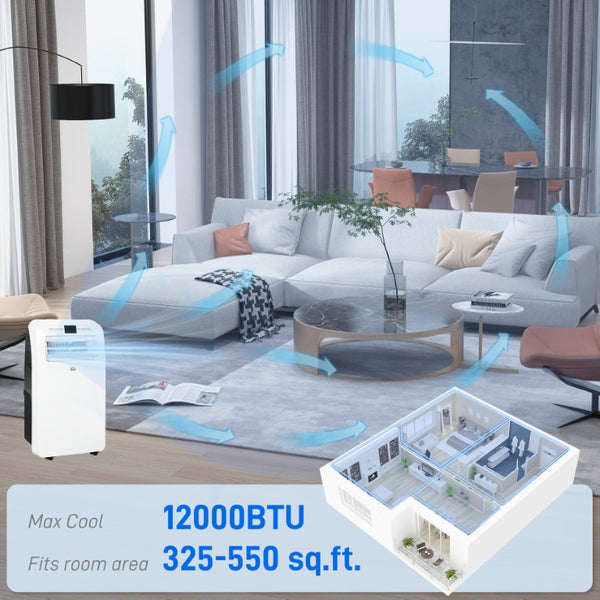 English Elm Homcom 12000 BTU Portable AC Unit Cools 550 Sq Ft with Dehumidifier and Fan Modes W2225P200463