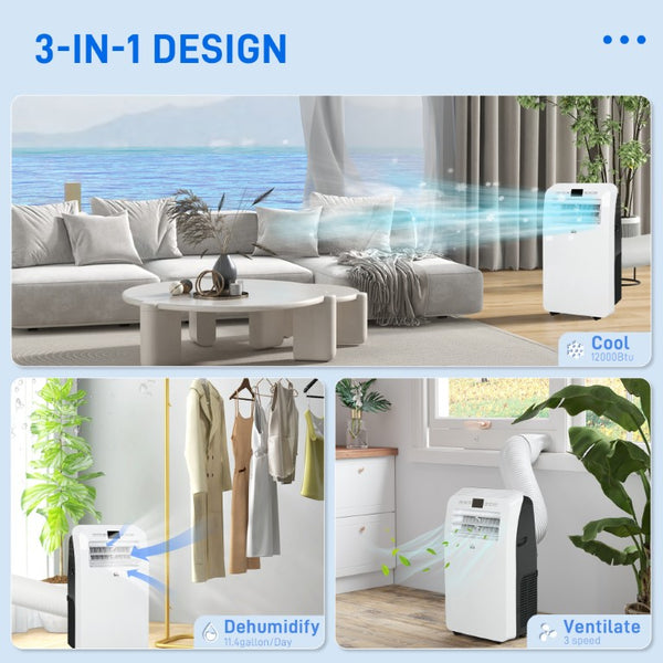 English Elm Homcom 12000 BTU Portable AC Unit Cools 550 Sq Ft with Dehumidifier and Fan Modes W2225P200463