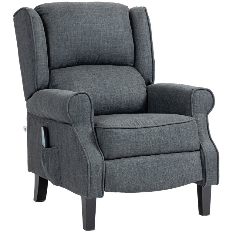 English Elm Homcom Wingback Massage Recliner with Lumbar Heat Linen Upholstery and Side Pocket W2225P200664