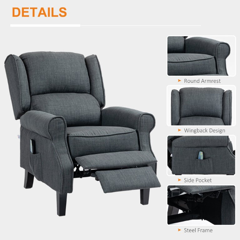 English Elm Homcom Wingback Massage Recliner with Lumbar Heat Linen Upholstery and Side Pocket W2225P200664