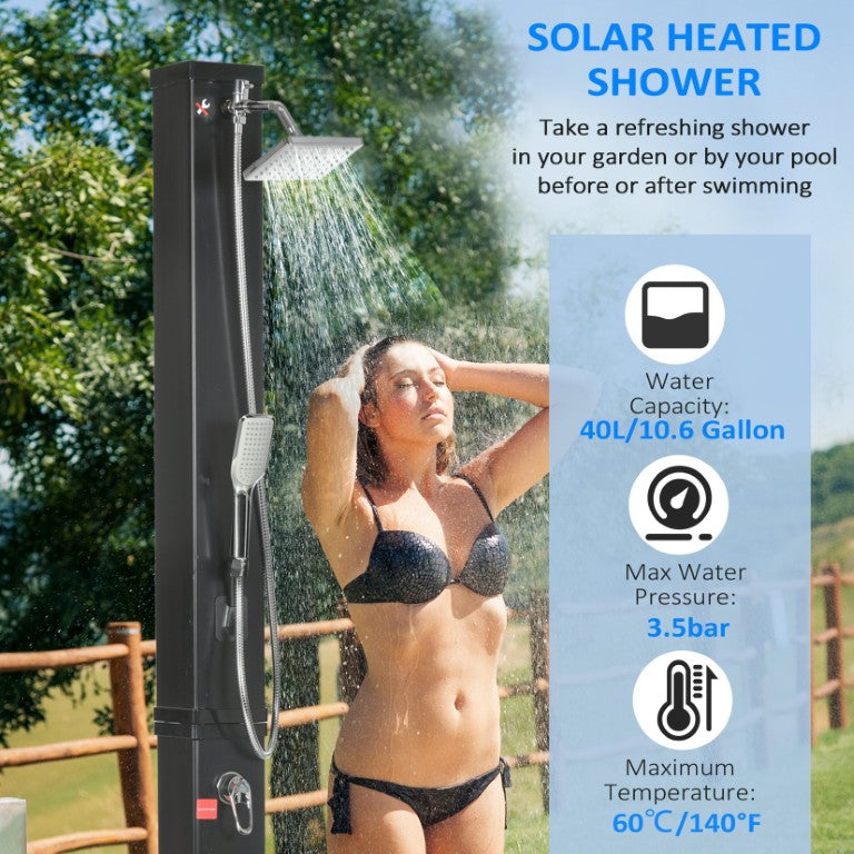 English Elm Outsunny Solar Heated Outdoor Shower 10.6 Gal with Rotating Rainfall Head Foot Rinse W2225P200682