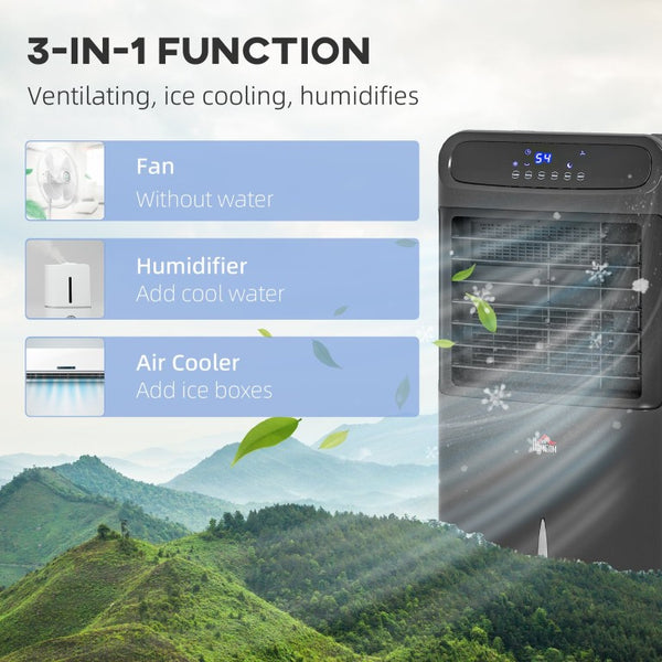 English Elm Homcom 32 Inch Portable Evaporative Air Cooler with Ice Box 3In1 Fan Humidifier Black W2225P200813