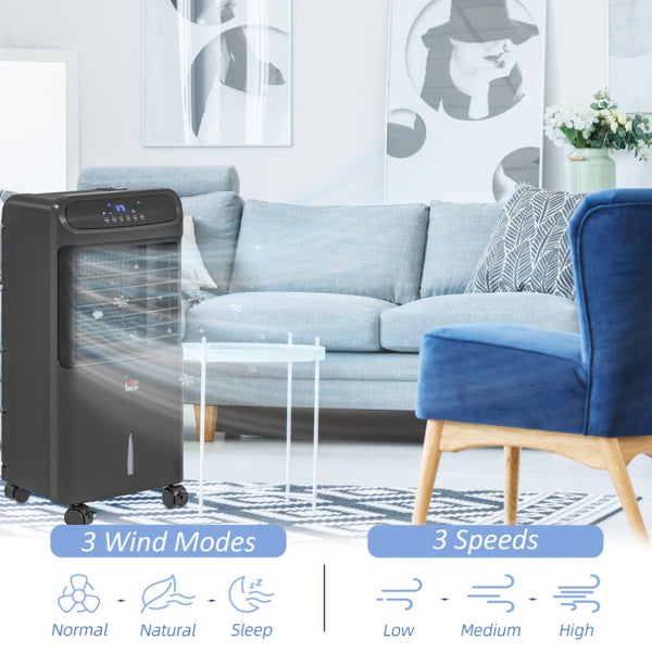 English Elm Homcom 32 Inch Portable Evaporative Air Cooler with Ice Box 3In1 Fan Humidifier Black W2225P200813