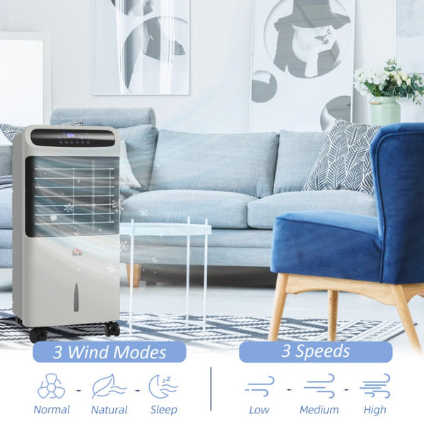 English Elm Homcom 32 Inch Portable Evaporative Air Cooler with Ice Box 3In1 Fan Humidifier Grey W2225P200814