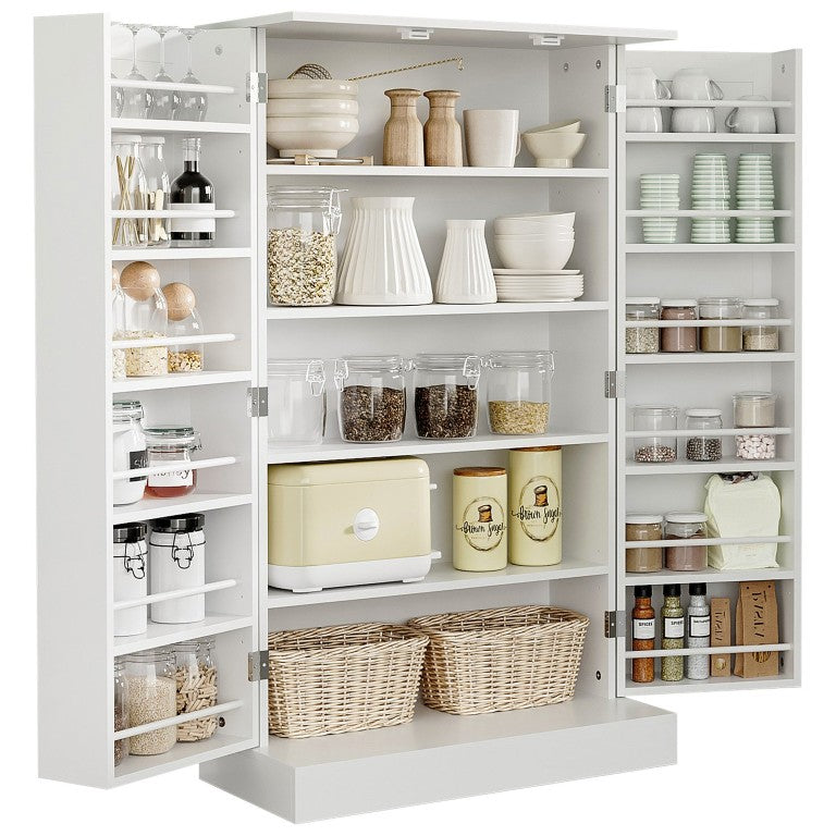 English Elm Homcom Freestanding Pantry Cabinet with Adjustable Shelves and Double Doors in White W2225P217124