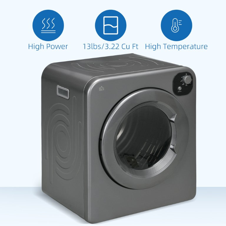 English Elm Homcom Compact Front Load Electric Dryer 3.2 Cu Ft Steel Drum Seven Modes for Small Spaces Gray W2225P217709