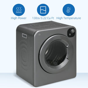 English Elm Homcom Compact Front Load Electric Dryer 3.2 Cu Ft Steel Drum Seven Modes for Small Spaces Gray W2225P217709