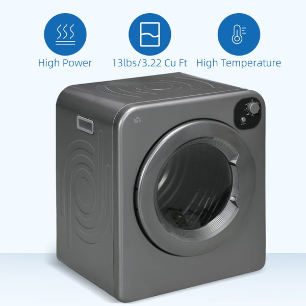 English Elm Homcom Compact Front Load Electric Dryer 3.2 Cu Ft Steel Drum Seven Modes for Small Spaces Gray W2225P217709