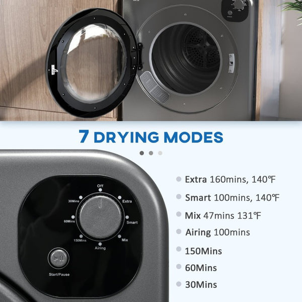 English Elm Homcom Compact Front Load Electric Dryer 3.2 Cu Ft Steel Drum Seven Modes for Small Spaces Gray W2225P217709