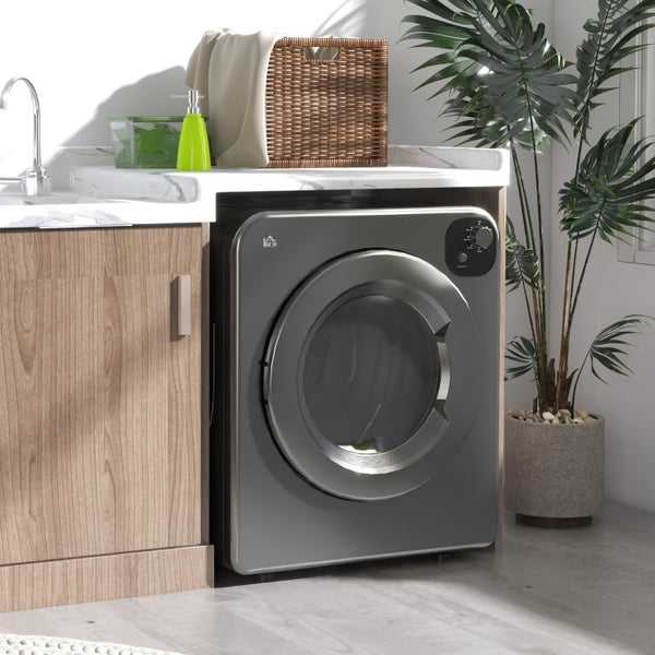 English Elm Homcom Compact Front Load Electric Dryer 3.2 Cu Ft Steel Drum Seven Modes for Small Spaces Gray W2225P217709