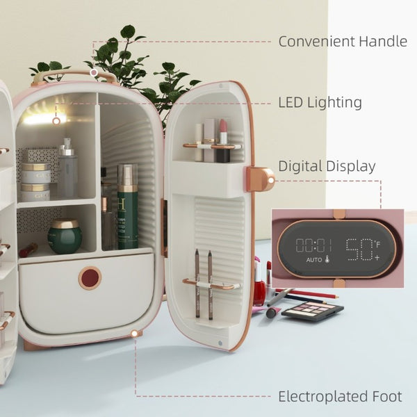English Elm Homcom Compact Skincare Fridge with LED Readout Quiet Cooling for Vanity or Desktop W2225P217710