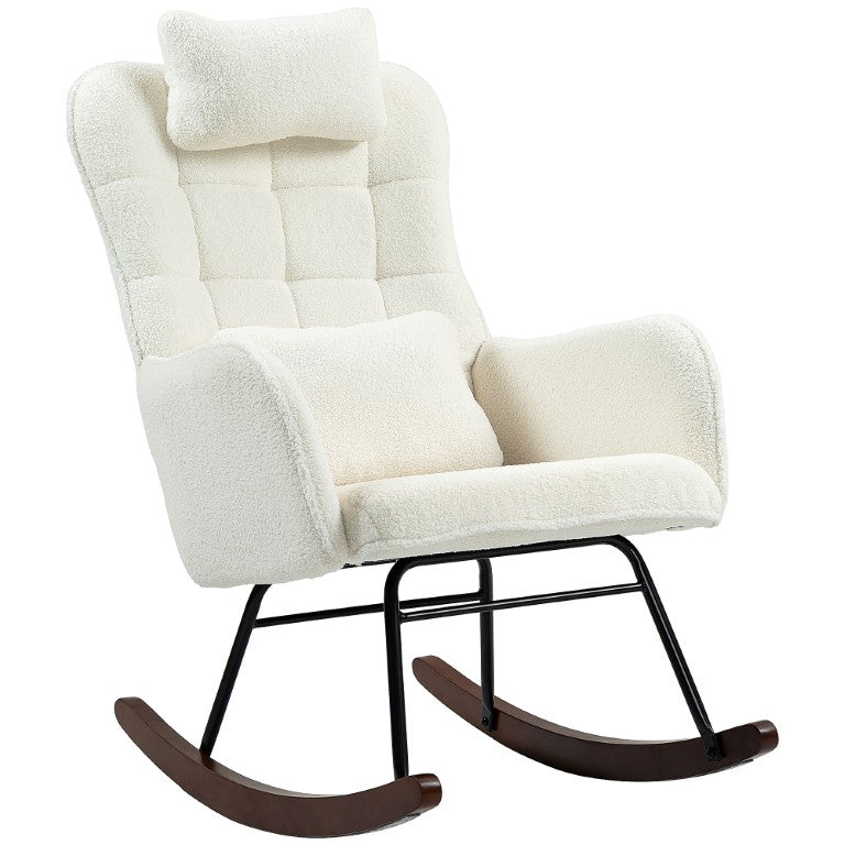 English Elm Homcom Boucle High Back Rocking Accent Chair with Lumbar Support for Living Room W2225P249587