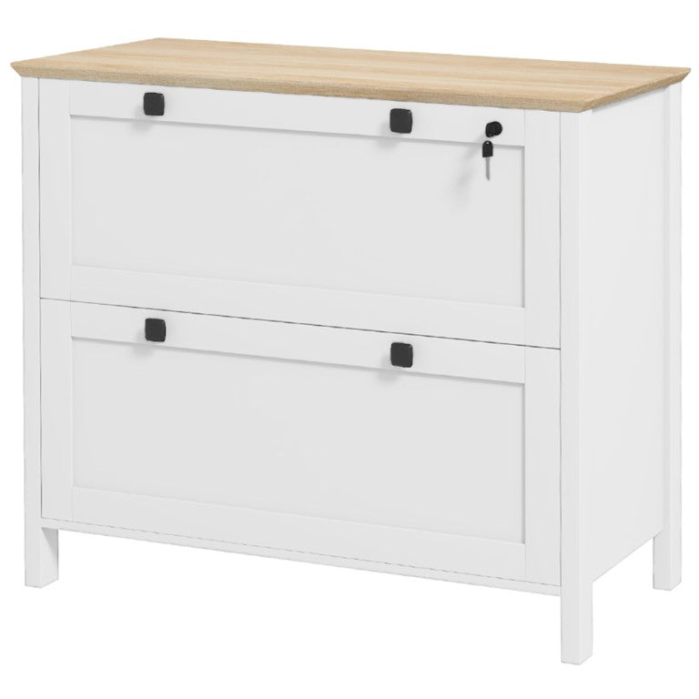 English Elm Homcom Lateral Filing Cabinet with Lock Two Wide Drawers Modern White Home Office W2225P249600