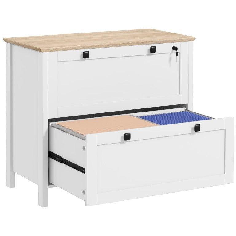 English Elm Homcom Lateral Filing Cabinet with Lock Two Wide Drawers Modern White Home Office W2225P249600