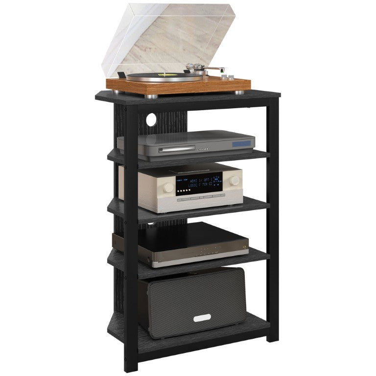 English Elm Homcom 4-Tier Corner AV Rack Steel Media Stand with Cable Management Black W2225P249863