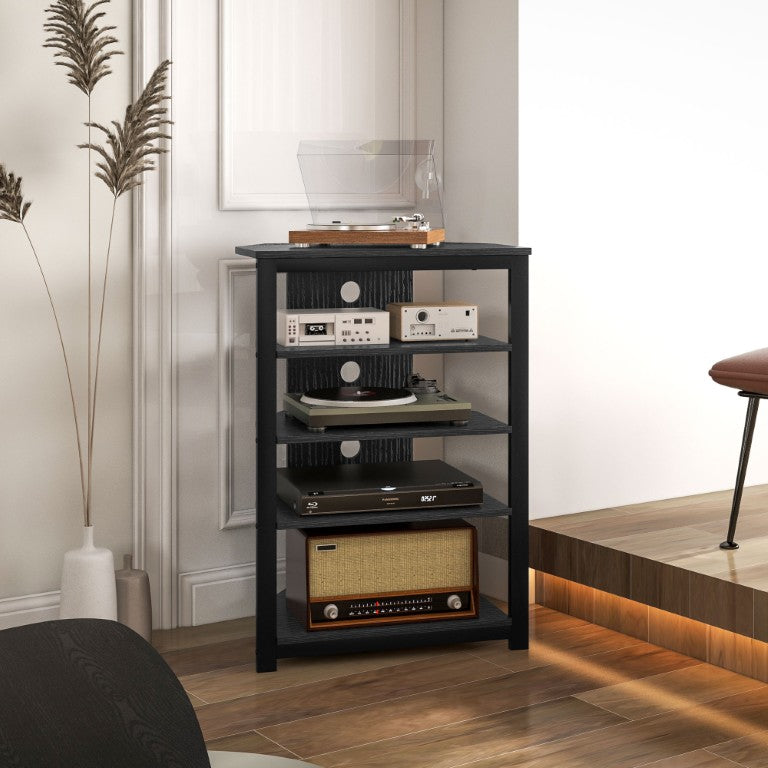 English Elm Homcom 4-Tier Corner AV Rack Steel Media Stand with Cable Management Black W2225P249863