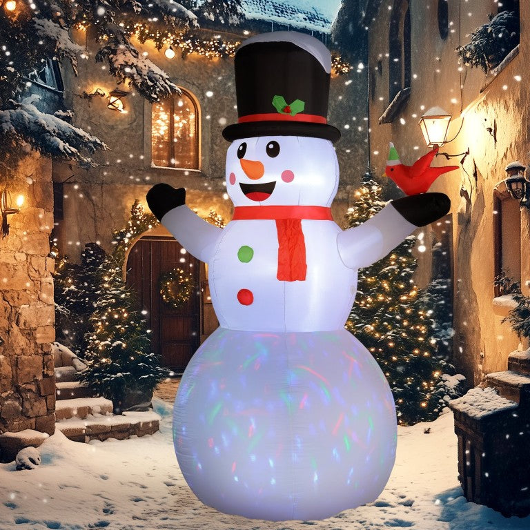 English Elm Outsunny 12 Foot Tall Holiday Snowman Inflatable with Rotating LED Yard Decoration W2225P249946